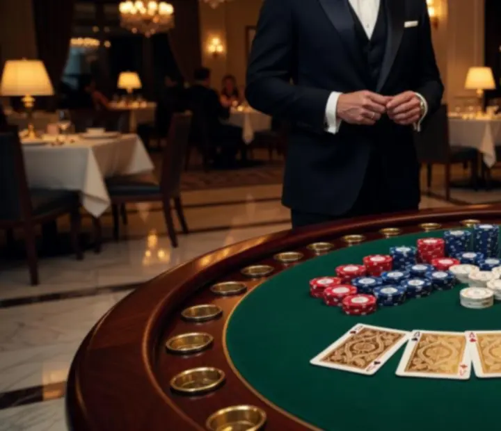 Balatorix elegáns pokerasztal részlet jelképes zsetonokkal