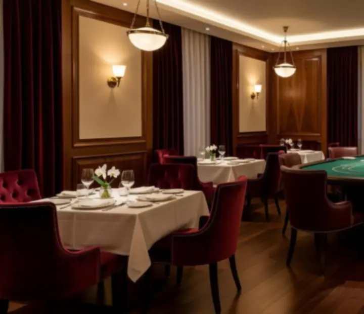 Balatorix étterem elegáns belső tér, esti hangulatú kaszinó lounge stílusú vacsorával