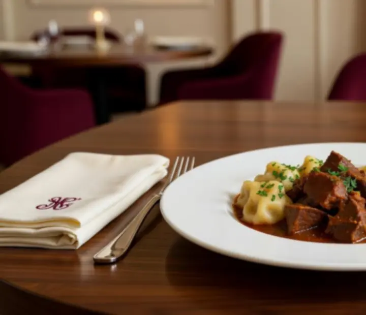 Gondosan tálalt Balatorix fine dining fogás, modern magyar konyha tálalása elegáns tányéron.