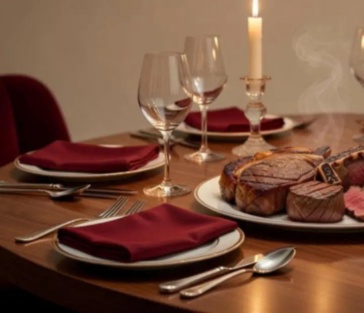 Prémium steak válogatás tálalva elegáns kaszinó lounge asztalon
